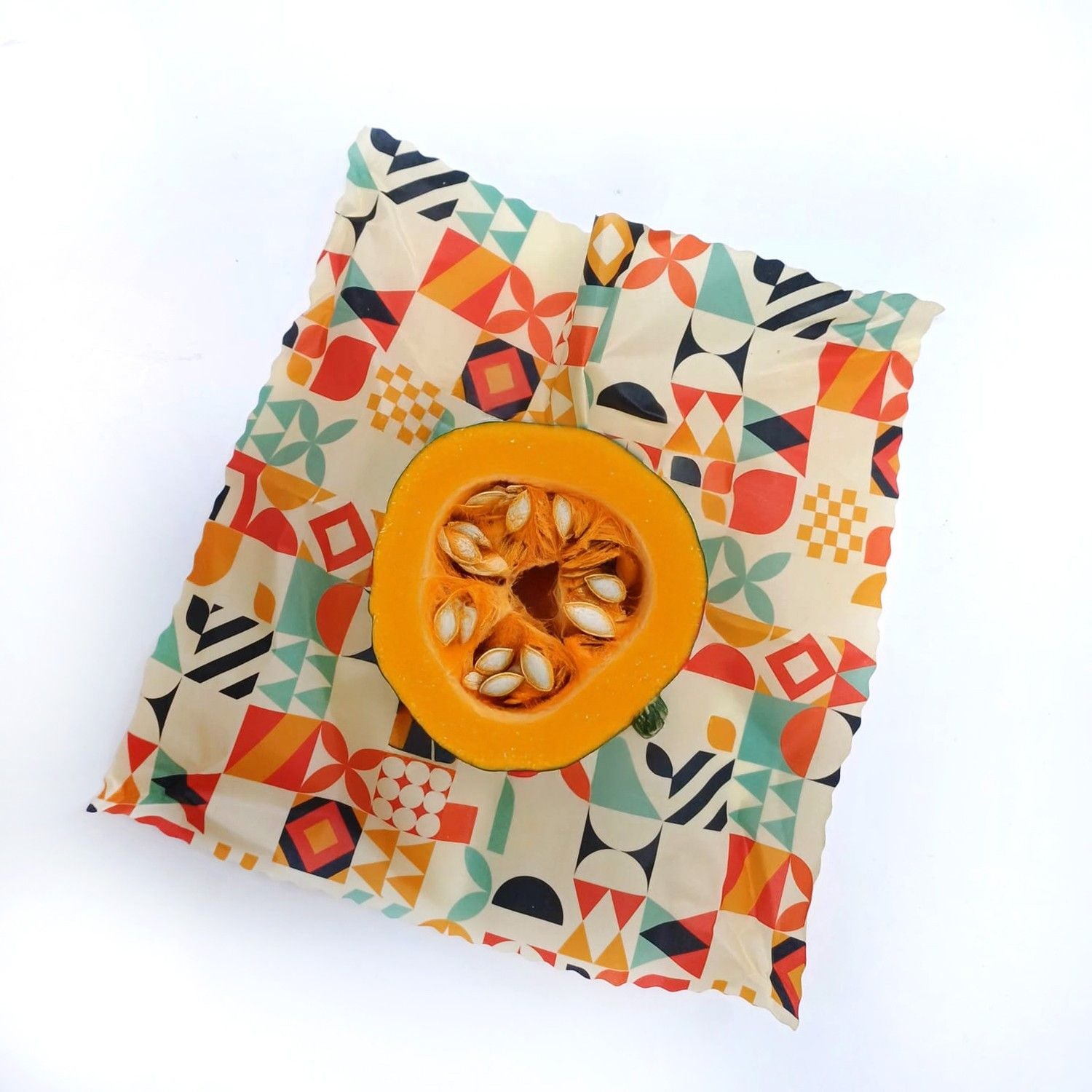 Woskowijka do kanapek BeePack® L Geometry – ekologiczne, wielorazowe opakowanie na żywność z naturalnych materiałów, zero plastiku, wzór: geometria