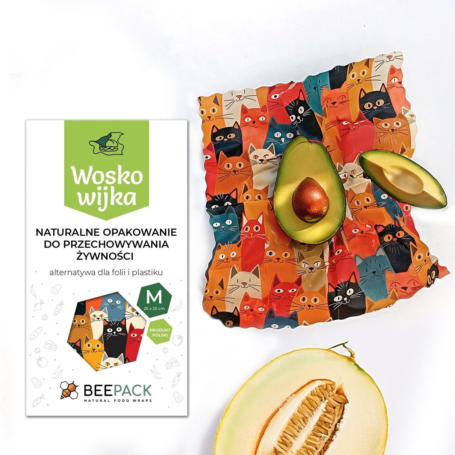 Woskowijka do kanapek BeePack® M Cats – ekologiczne, wielorazowe opakowanie na żywność z naturalnych materiałów, zero plastiku, wzór: koty