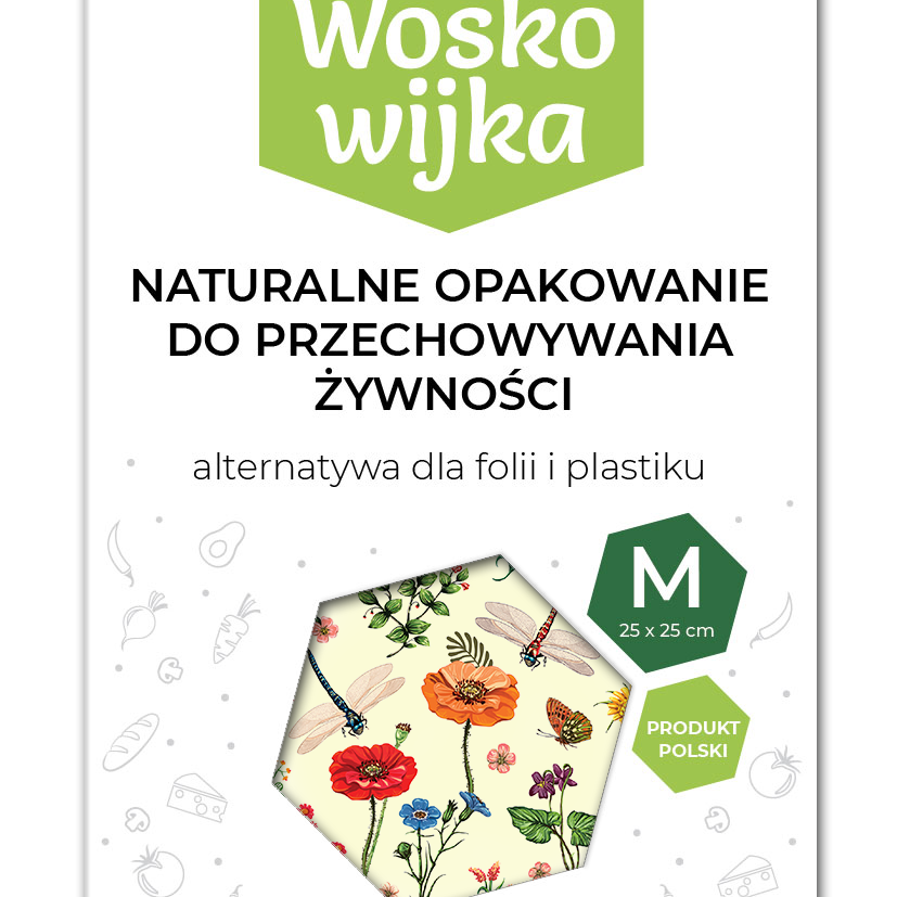 Woskowijka do kanapek BeePack® M – ekologiczne, wielorazowe opakowanie na żywność z naturalnych materiałów, zero plastiku, wzór: łąka