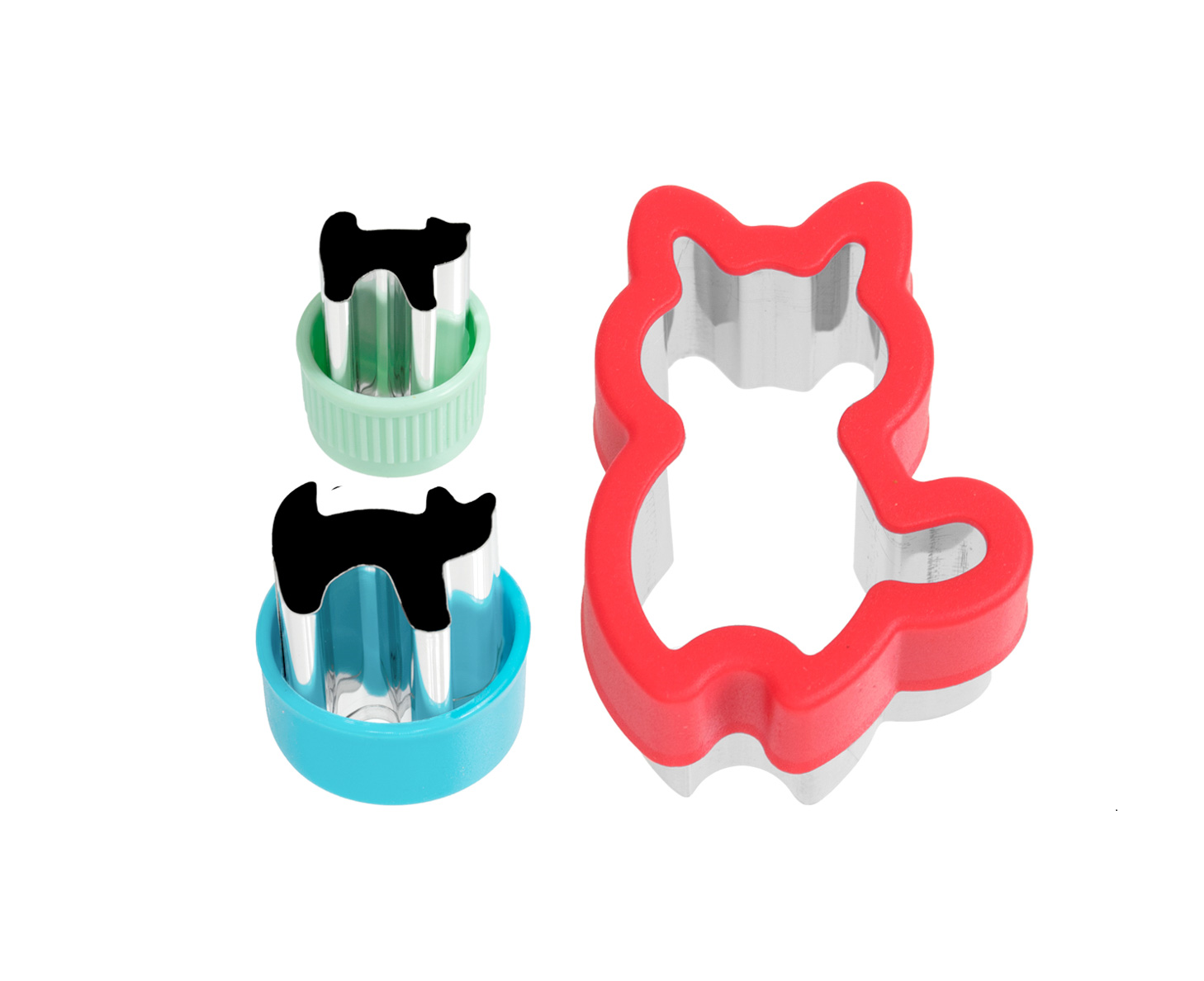 Wykrawacze Lekkabox kot– zestaw 3 rozmiarów, stal nierdzewna, bezpieczne uchwyty, idealne do owoców, warzyw, kanapek i ciasteczek