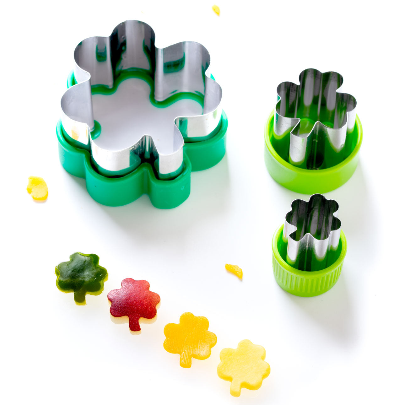 Wykrawacze Lekkabox koniczyna – zestaw 3 rozmiarów, stal nierdzewna, bezpieczne uchwyty, idealne do owoców, warzyw, kanapek i ciasteczek