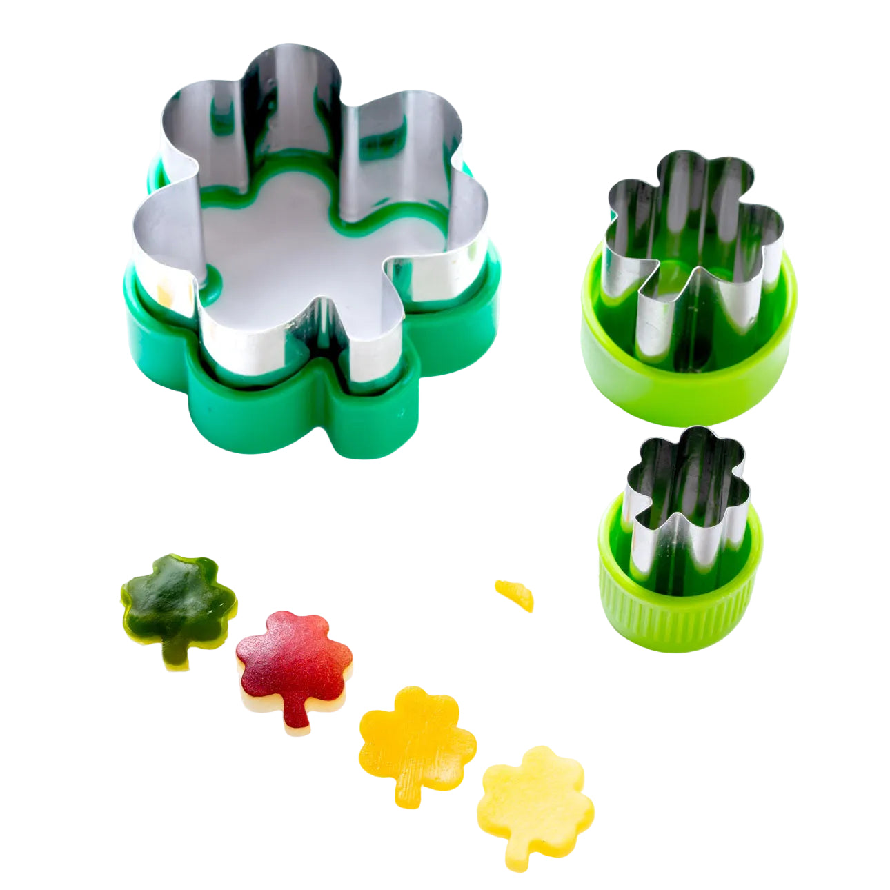 Wykrawacze Lekkabox koniczyna – zestaw 3 rozmiarów, stal nierdzewna, bezpieczne uchwyty, idealne do owoców, warzyw, kanapek i ciasteczek