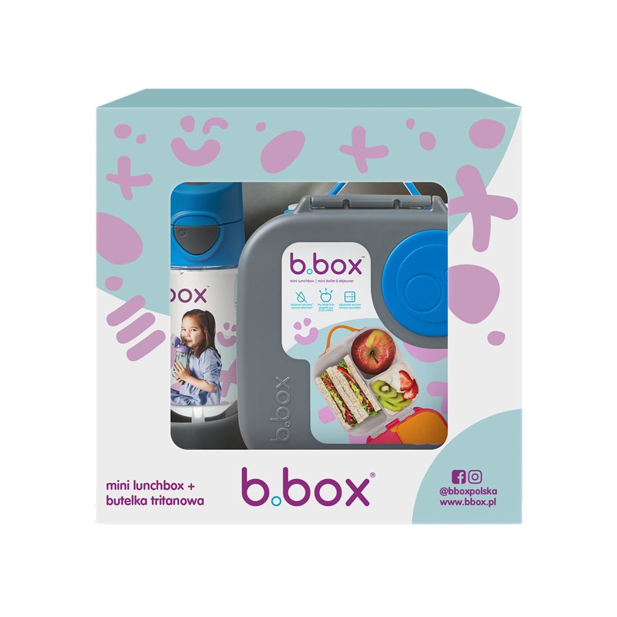 Zestaw b.box Blue Slate – mini lunchbox i butelka tritanowa w kolorze szarym