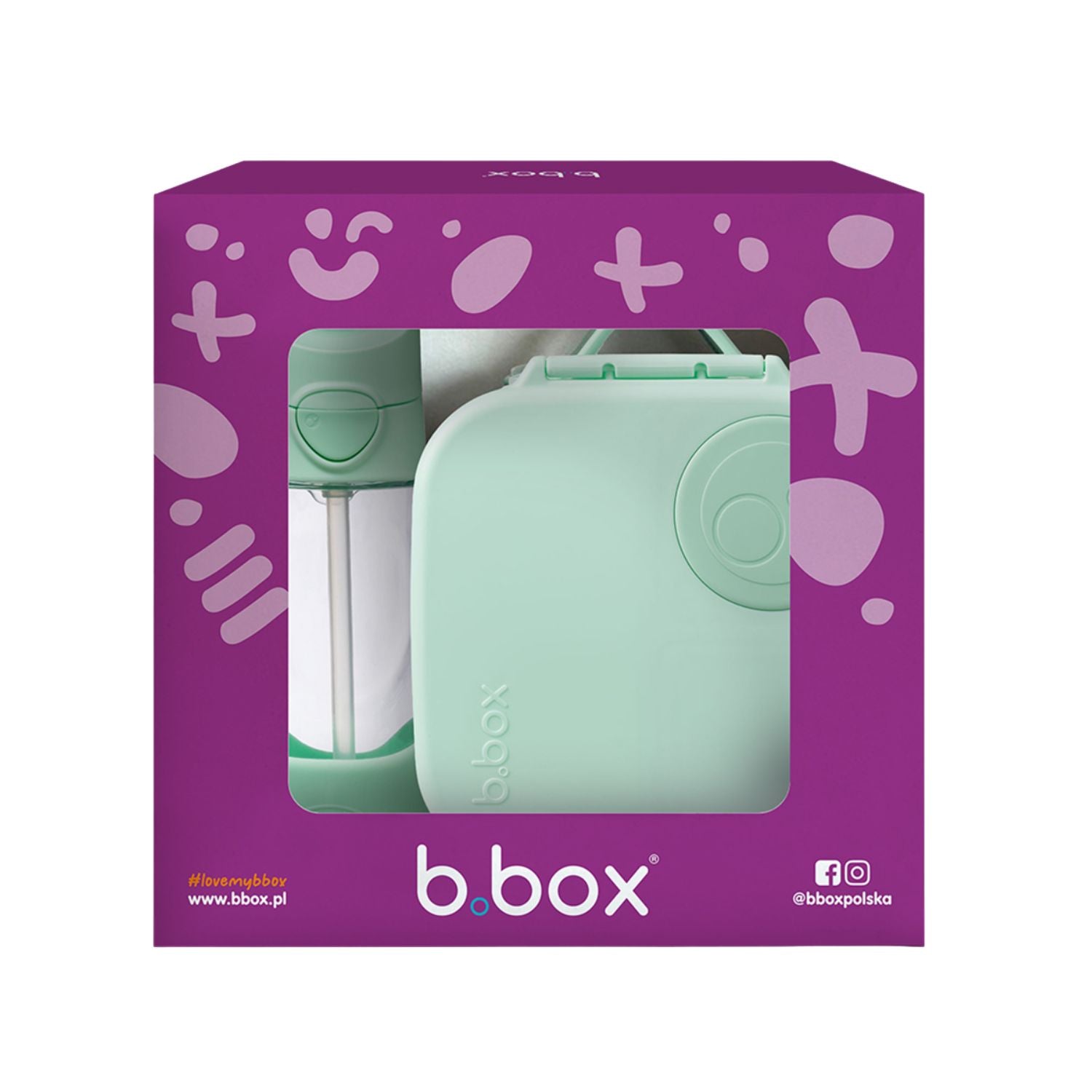 Miętowy zestaw b.box Spearmint – mini lunchbox i butelka tritanowa ze słomką