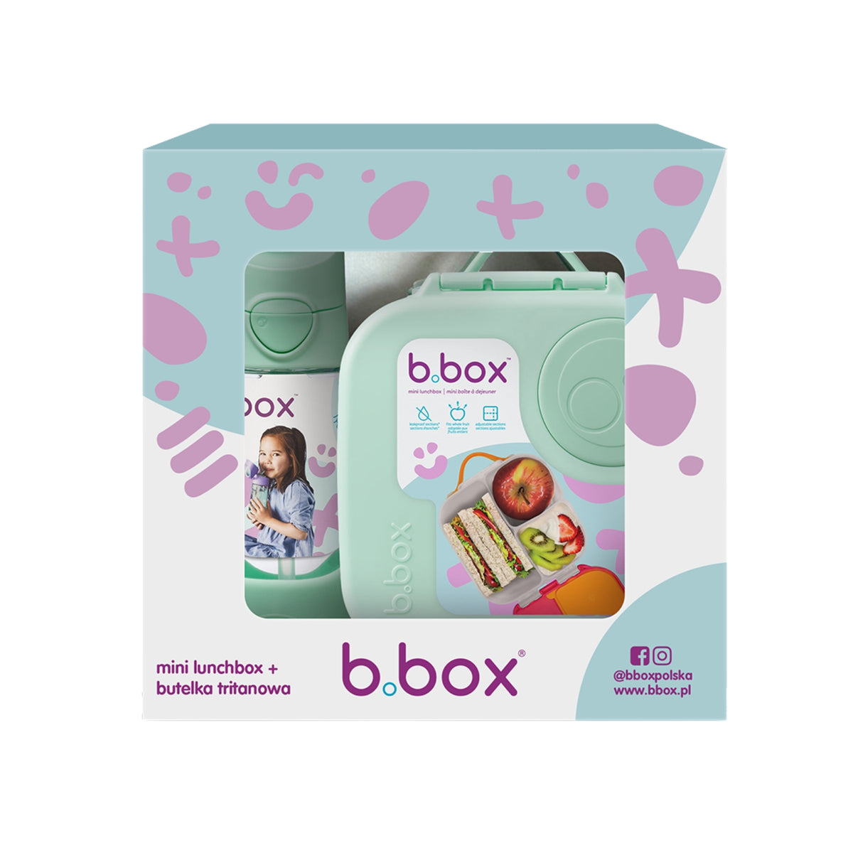 Miętowy zestaw b.box Spearmint – mini lunchbox i butelka tritanowa ze słomką