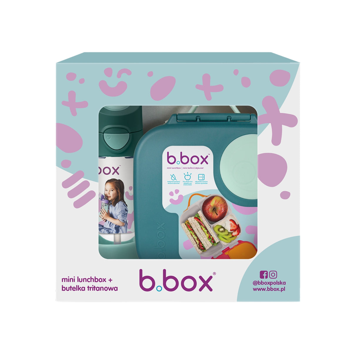 Zielony zestaw mini lunch box + butelka tritanowa ze słomką Emerald Forest - lekki, szczelny, wytrzymały tritan, idealny dla dzieci, dopasowany kolorystycznie, łatwe otwieranie, bezpieczne materiały