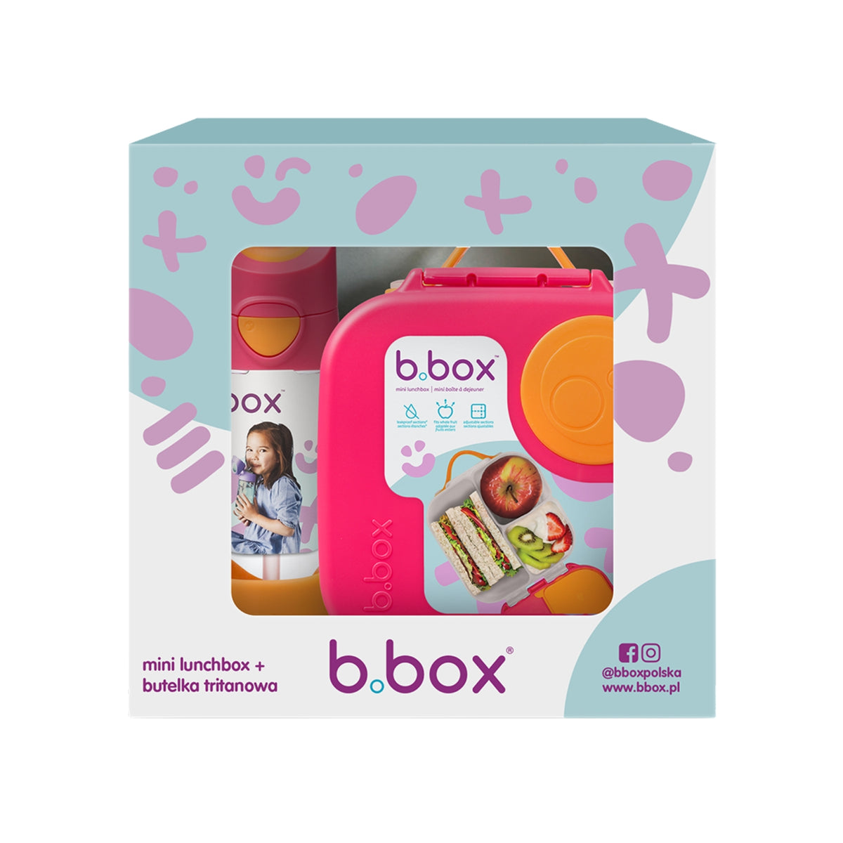 b-box zestaw mini lunch box butelka tritanowa ze słomką Strawberry Shake