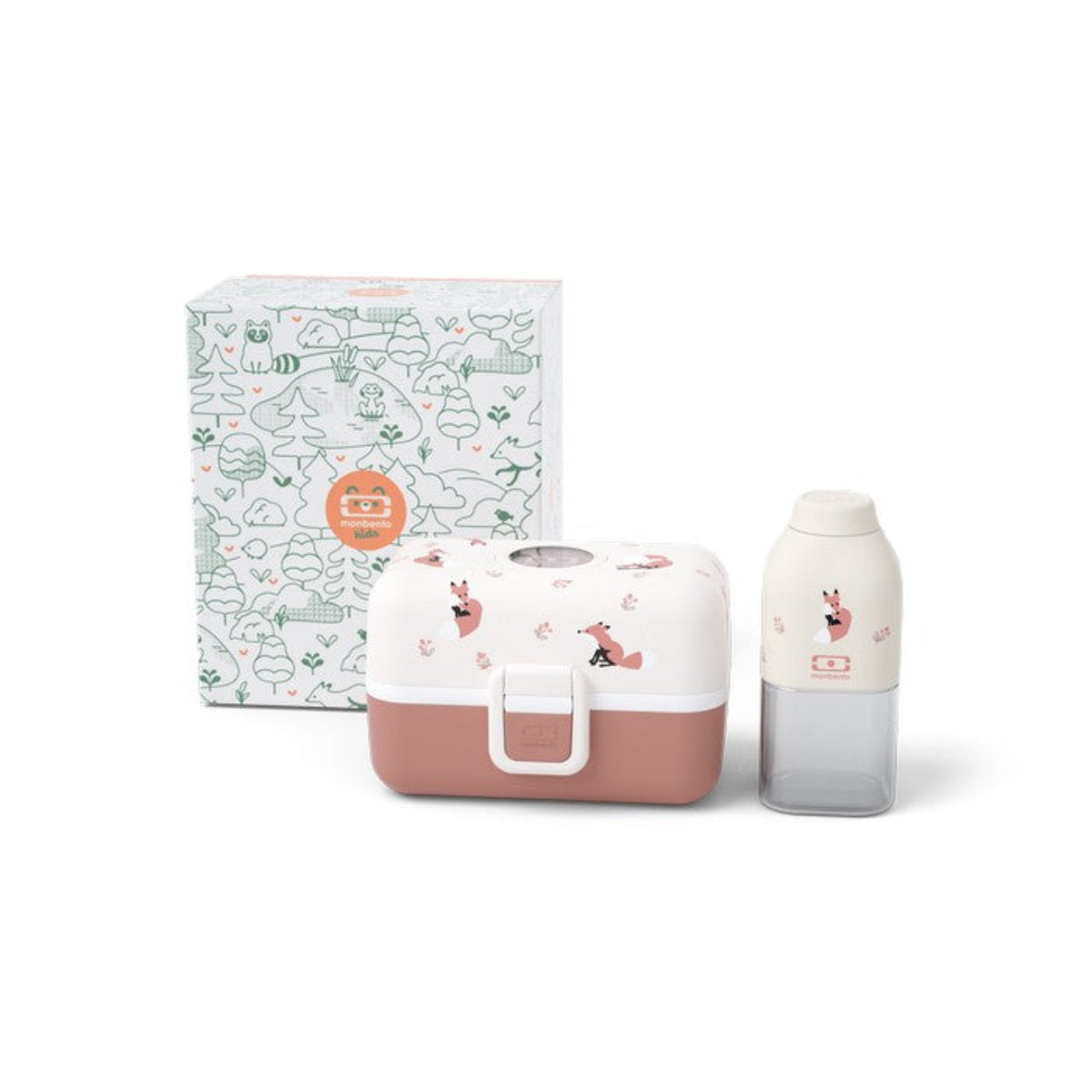 Monbento Kids Gift Box – zestaw lunchbox 850 ml i butelka 330 ml, bez BPA, lekki, bezpieczny i uroczy dla dzieci, wzór: fox