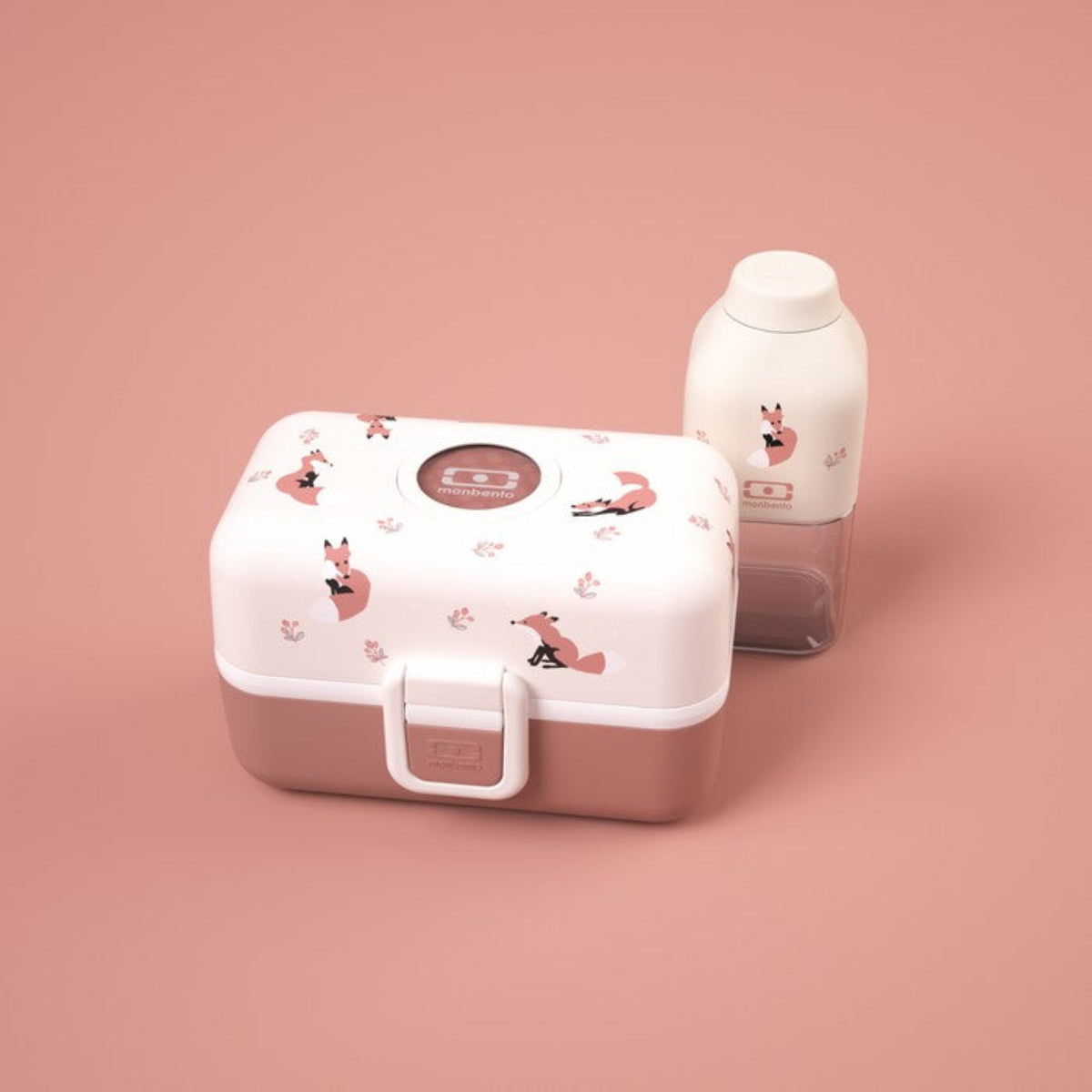 Monbento Kids Gift Box – zestaw lunchbox 850 ml i butelka 330 ml, bez BPA, lekki, bezpieczny i uroczy dla dzieci, wzór: fox