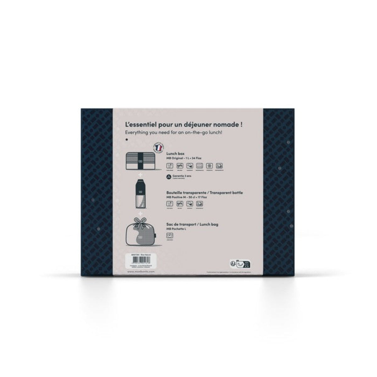 Monbento Gift Box Blue Natural – zestaw prezentowy, lunchbox 1 L, butelka 0,5 L i torba, szczelny, stylowy i idealny na prezent, kolor: niebieski