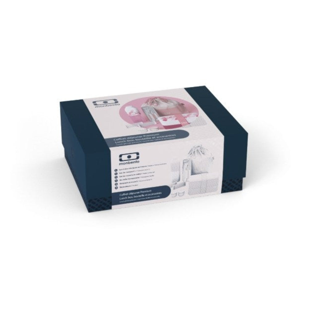 Monbento Gift Box Magnolia – zestaw prezentowy, lunchbox 1 L, butelka 0,5 L i torba, zestaw sztućców, szczelny, stylowy i idealny na prezent, kolor: różowy