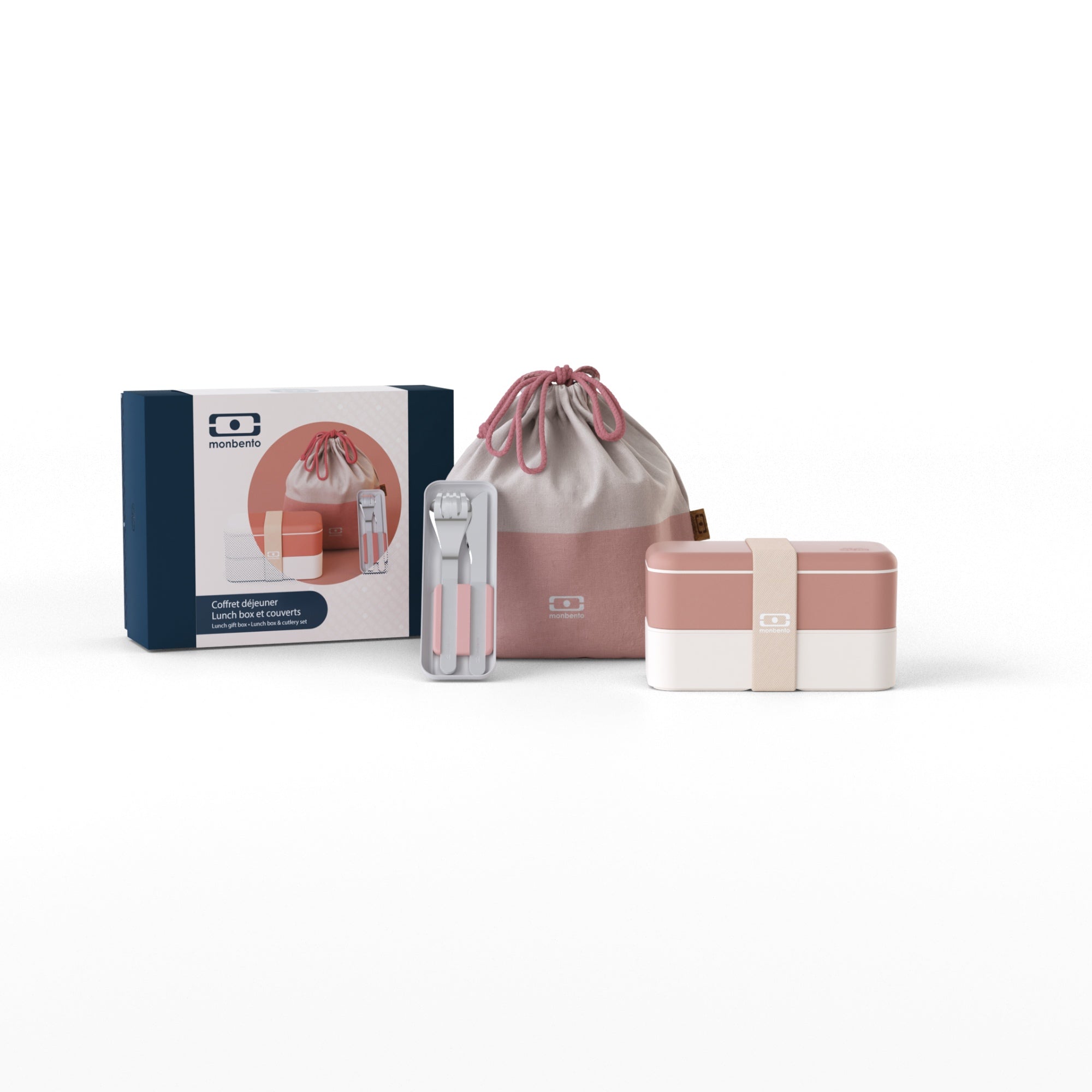 Monbento Gift Box Moka – zestaw prezentowy, lunchbox 1 L, butelka 0,5 L i torba, szczelny, stylowy i idealny na prezent, kolor: różowy