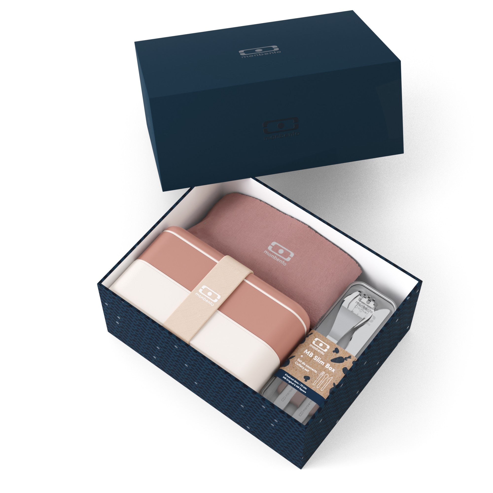 Monbento Gift Box Moka – zestaw prezentowy, lunchbox 1 L, butelka 0,5 L i torba, szczelny, stylowy i idealny na prezent, kolor: różowy