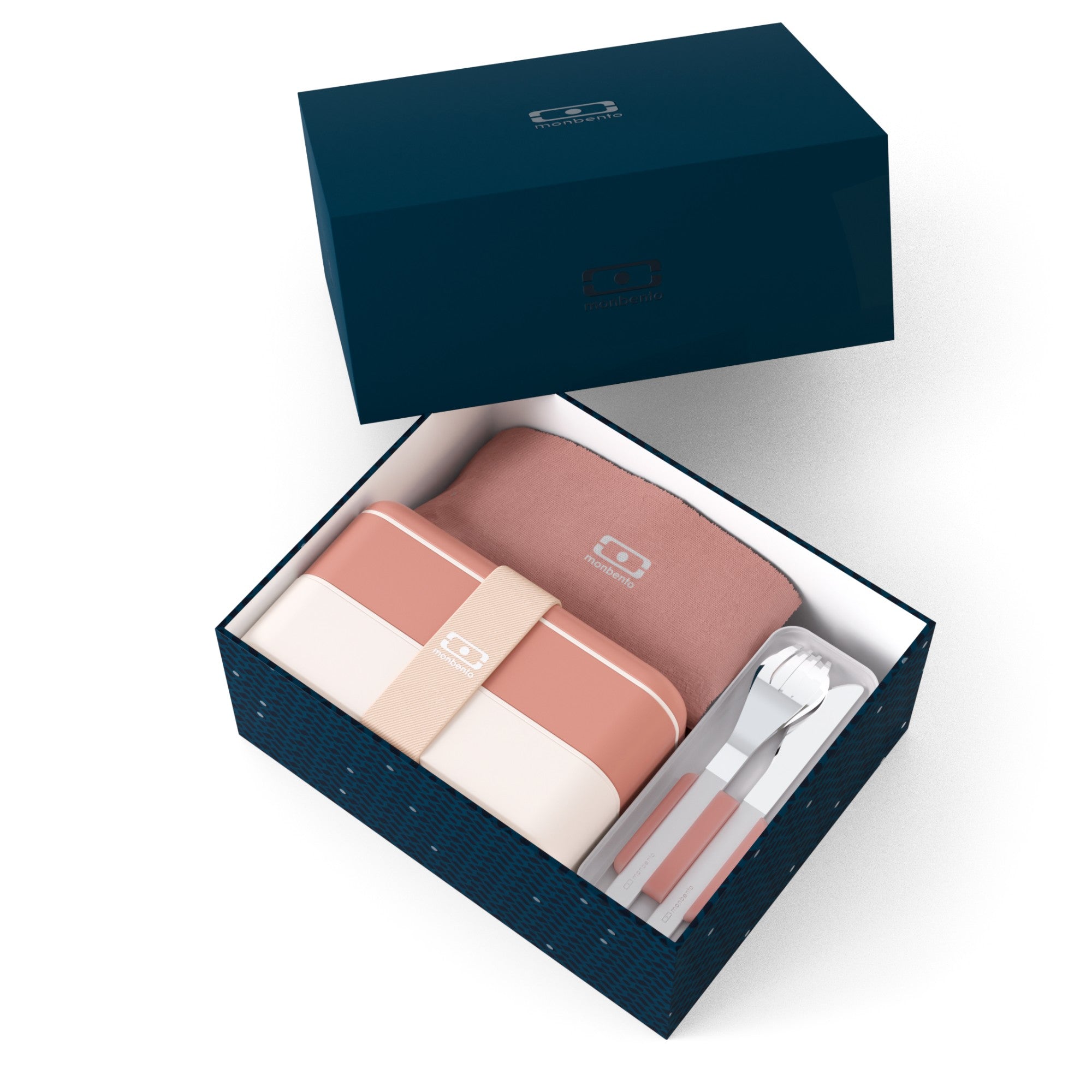 Monbento Gift Box Moka – zestaw prezentowy, lunchbox 1 L, butelka 0,5 L i torba, szczelny, stylowy i idealny na prezent, kolor: różowy