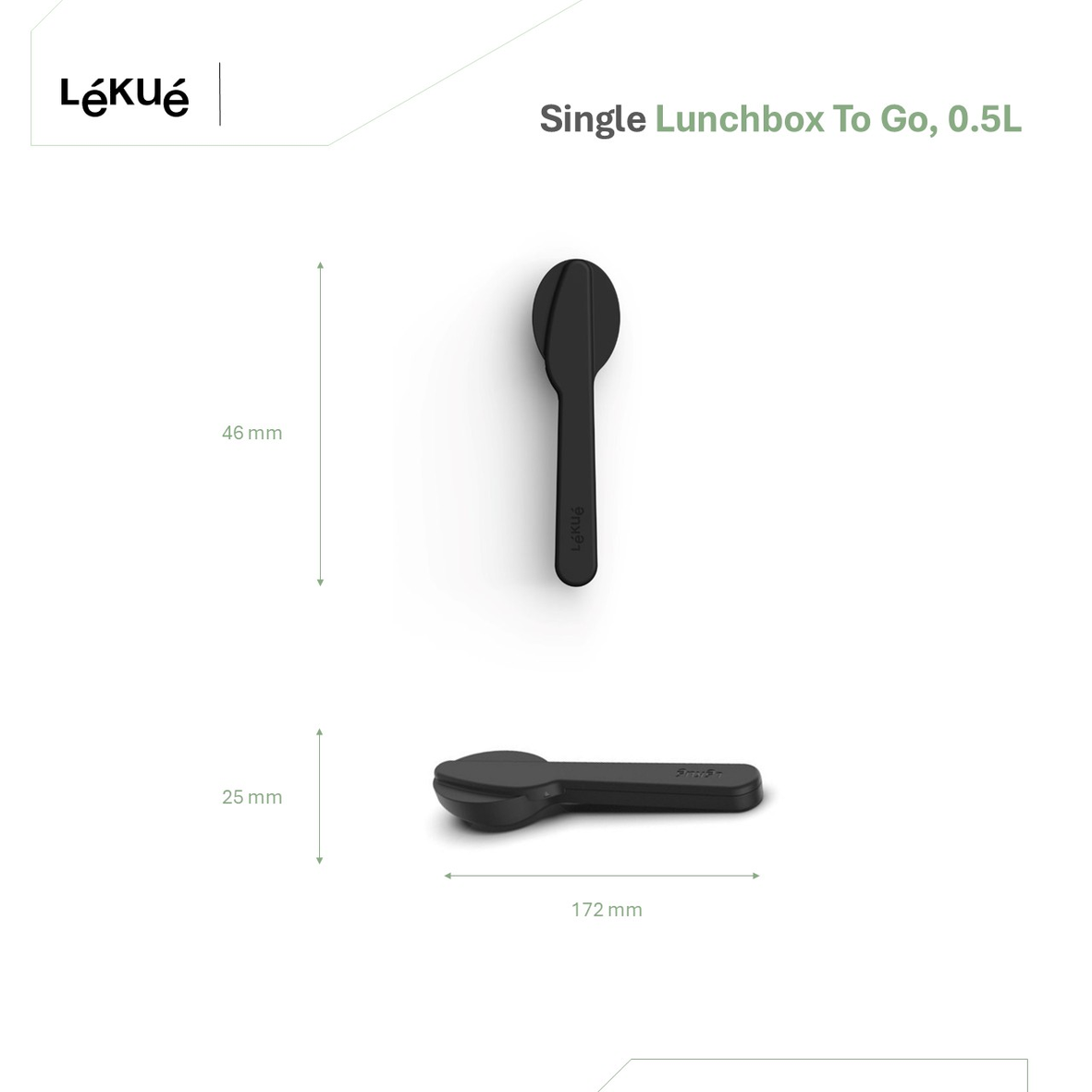 Zestaw sztućców Lekue To Go Black – stal nierdzewna, widelec, nóż i łyżka w etui, kolor: czarny