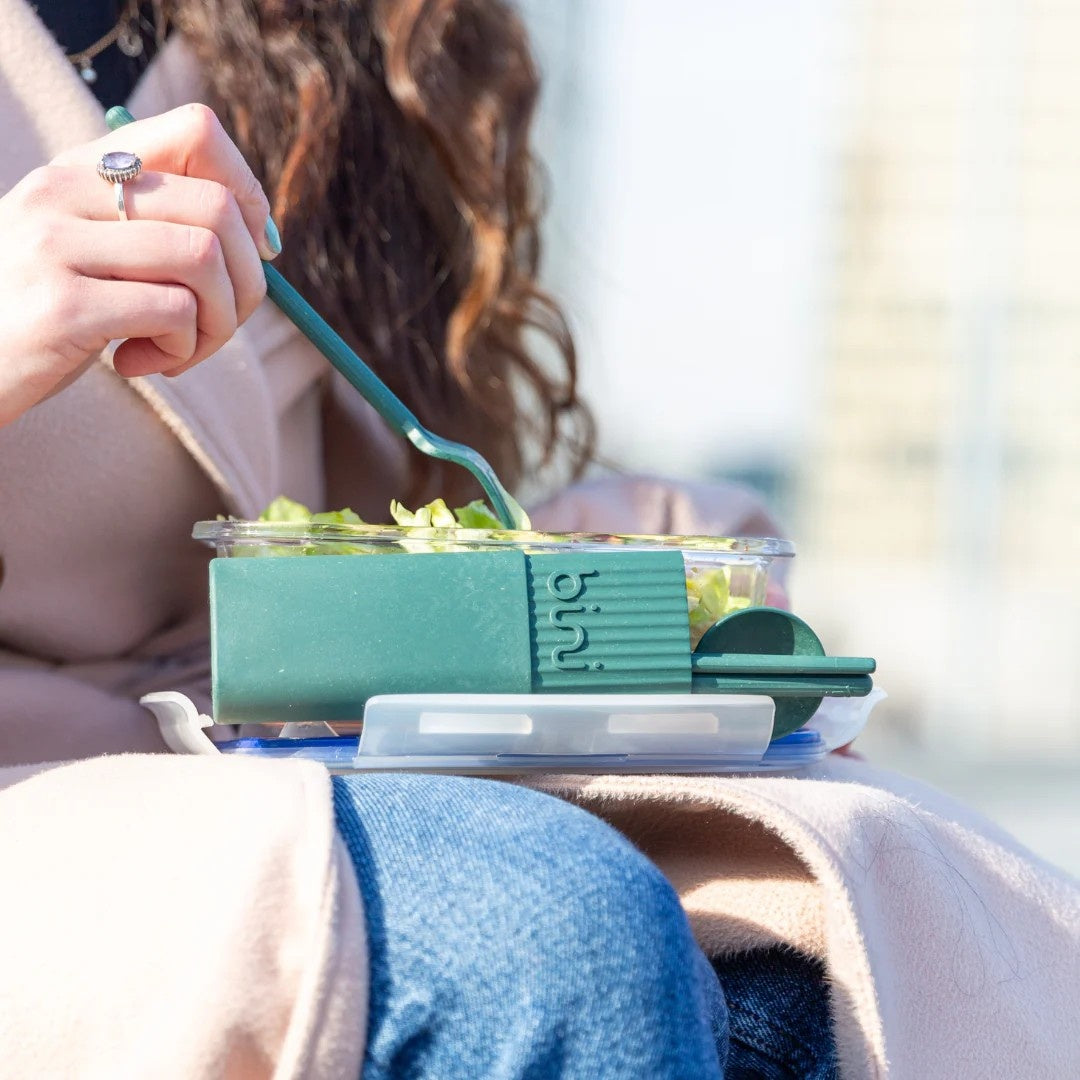 Bini Kit Green – komplet sztućców wielorazowych do mycia w zmywarce