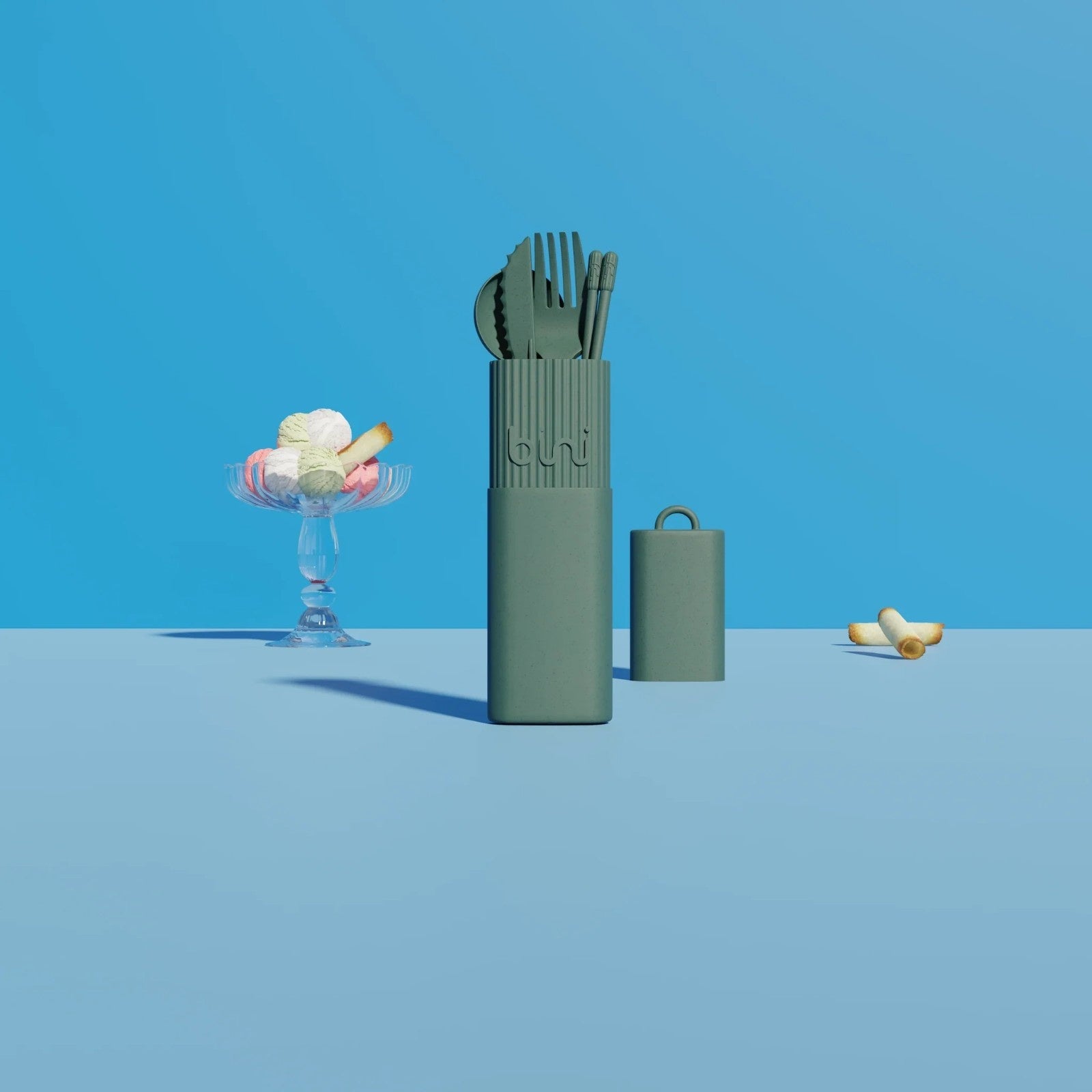 Kompaktowe sztućce podróżne Bini Kit w kolorze zielonym