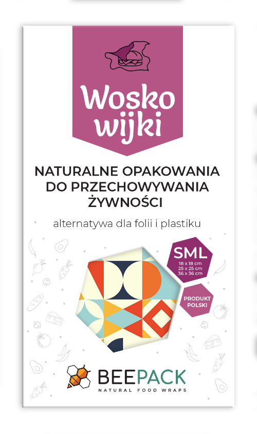 Zestaw woskowijek do kanapek BeePack® – ekologiczne, wielorazowe opakowania na żywność z naturalnych materiałów, zero plastiku, wzór: geometria