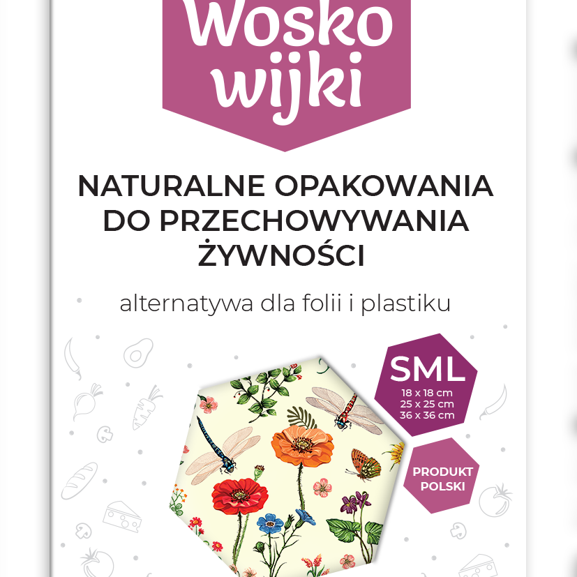 Zestaw woskowijek do kanapek BeePack® – ekologiczne, wielorazowe opakowania na żywność z naturalnych materiałów, zero plastiku, wzór: łąka