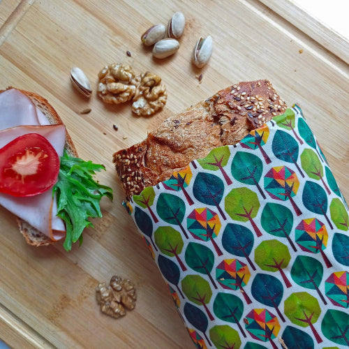 Zestaw woskowijek do kanapek BeePack® – ekologiczne, wielorazowe opakowania na żywność z naturalnych materiałów, zero plastiku, wzór: drzewa