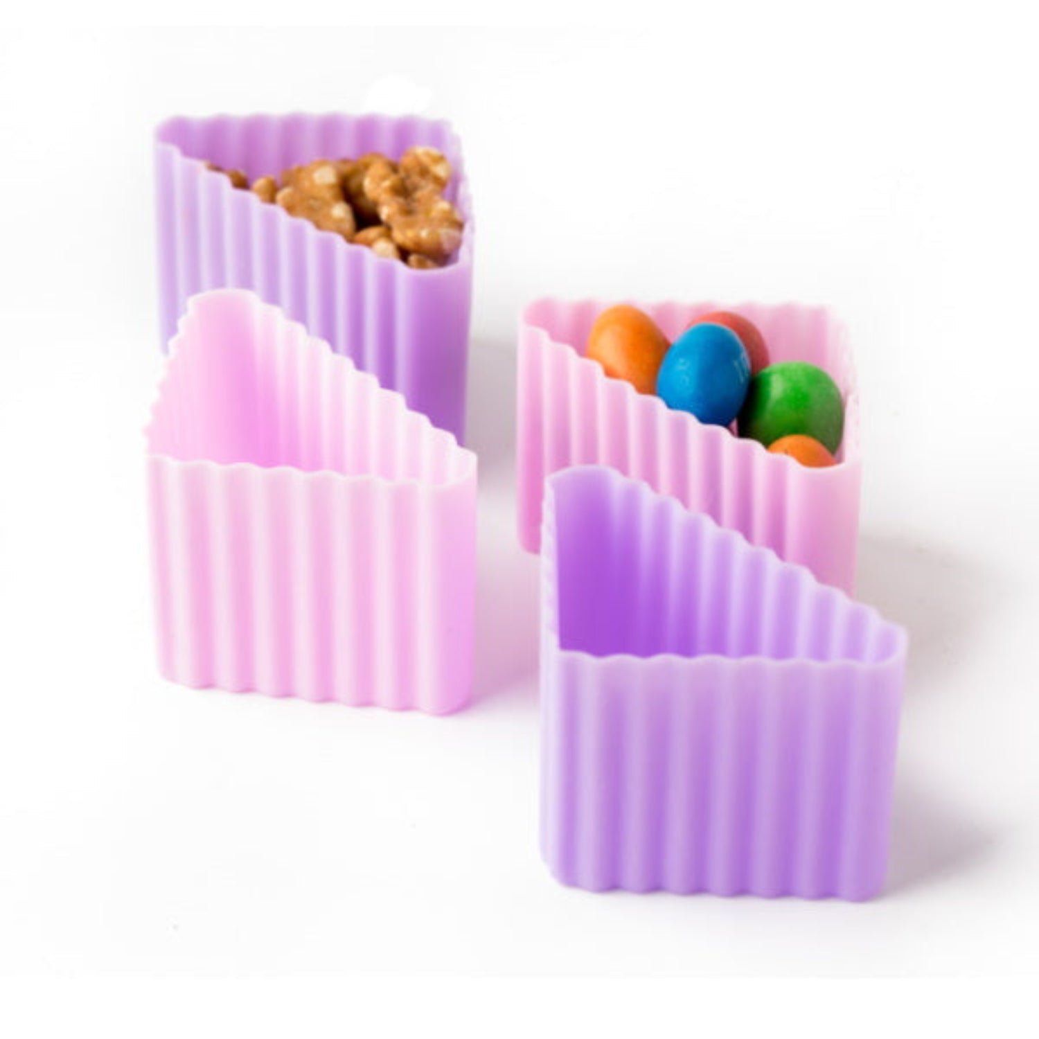 LEKKABOX Bento Triangle Rose/Lilac– elastyczne, różowe foremki trójkątne do przekąsek i mini deserów, bezpieczny silikon, łatwe czyszczenie