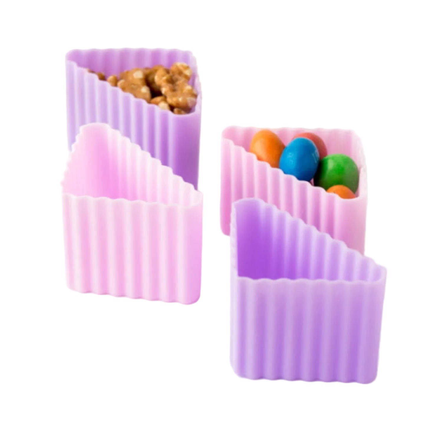 LEKKABOX Bento Triangle Rose/Lilac– elastyczne, różowe foremki trójkątne do przekąsek i mini deserów, bezpieczny silikon, łatwe czyszczenie