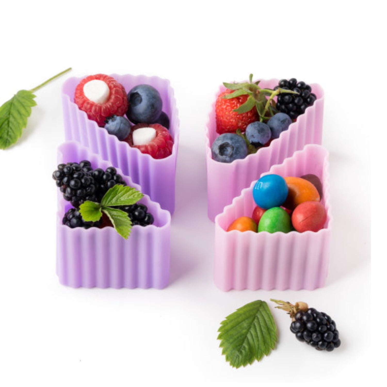 LEKKABOX Bento Triangle Rose/Lilac– elastyczne, różowe foremki trójkątne do przekąsek i mini deserów, bezpieczny silikon, łatwe czyszczenie