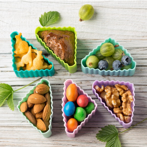 LEKKABOX Bento Triangle Rose/Lilac– elastyczne, różowe foremki trójkątne do przekąsek i mini deserów, bezpieczny silikon, łatwe czyszczenie