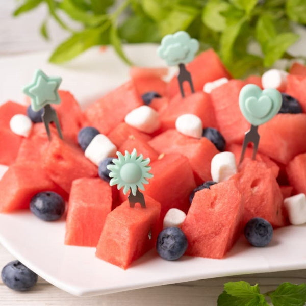 Lekkabox Picks – zestaw widelczyków ze stali nierdzewnej, silikonowe ozdobne końcówki, bezpieczne, wielorazowe, łatwe w czyszczeniu