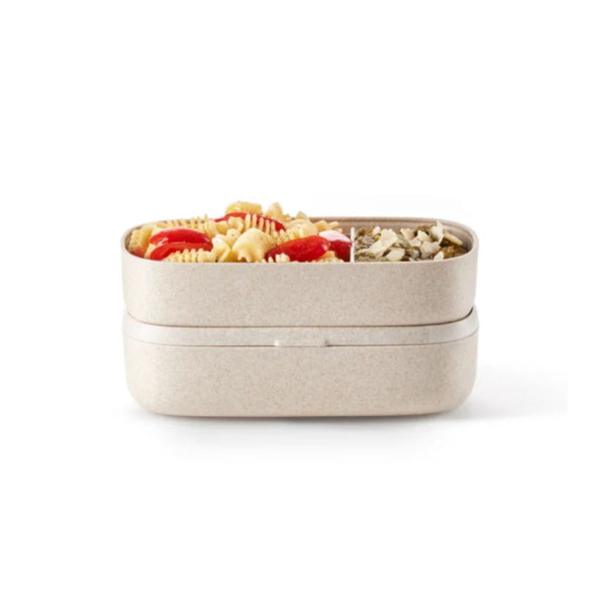 Lunchbox Lekue To Go Organic – bento box z przegrodą, schowkiem i silikonową opaską.