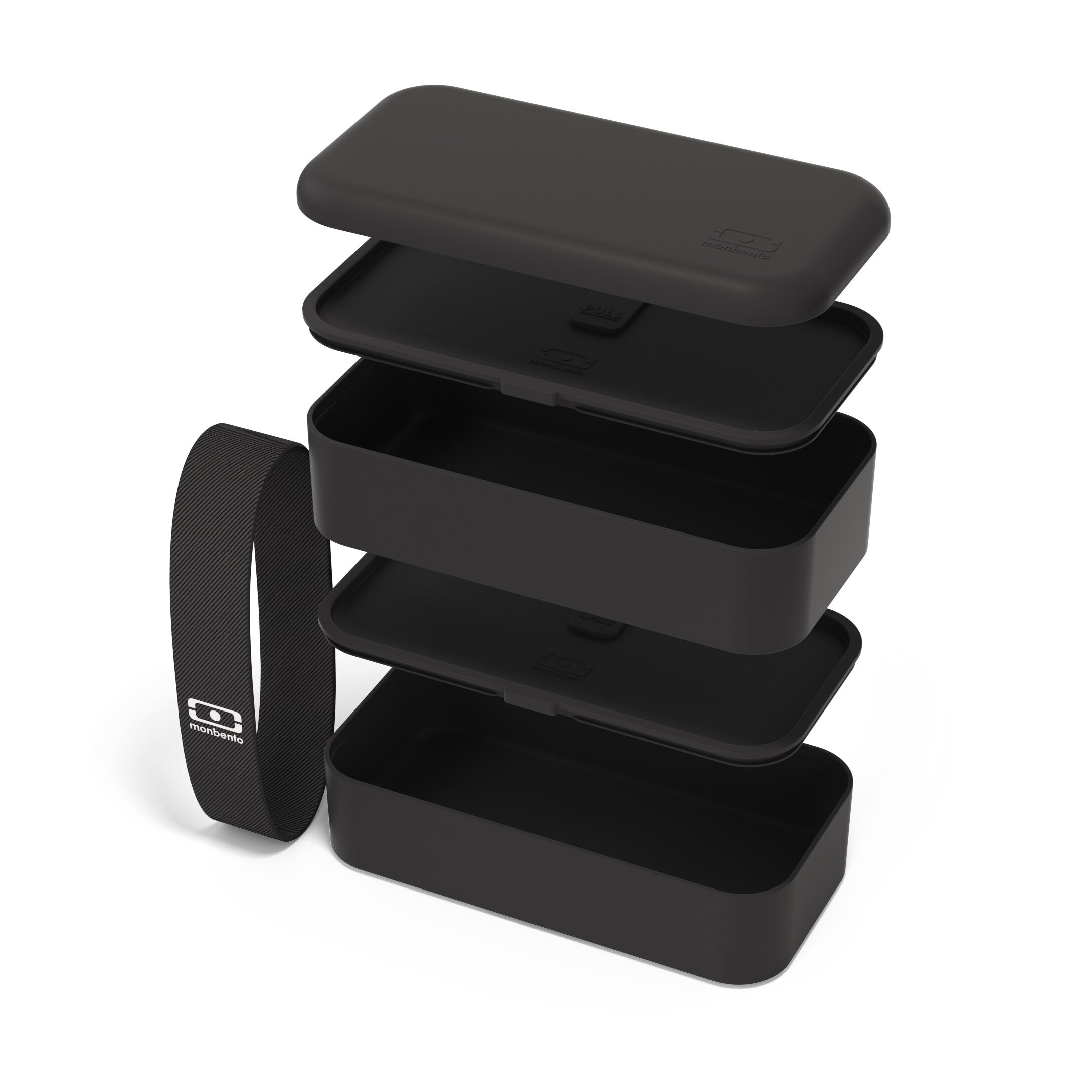 Monbento Original – dwupoziomowy lunchbox z miseczką. Szczelny, BPA free, do mikrofalówki i zmywarki. Stylowy francuski design, wzór: Onyx