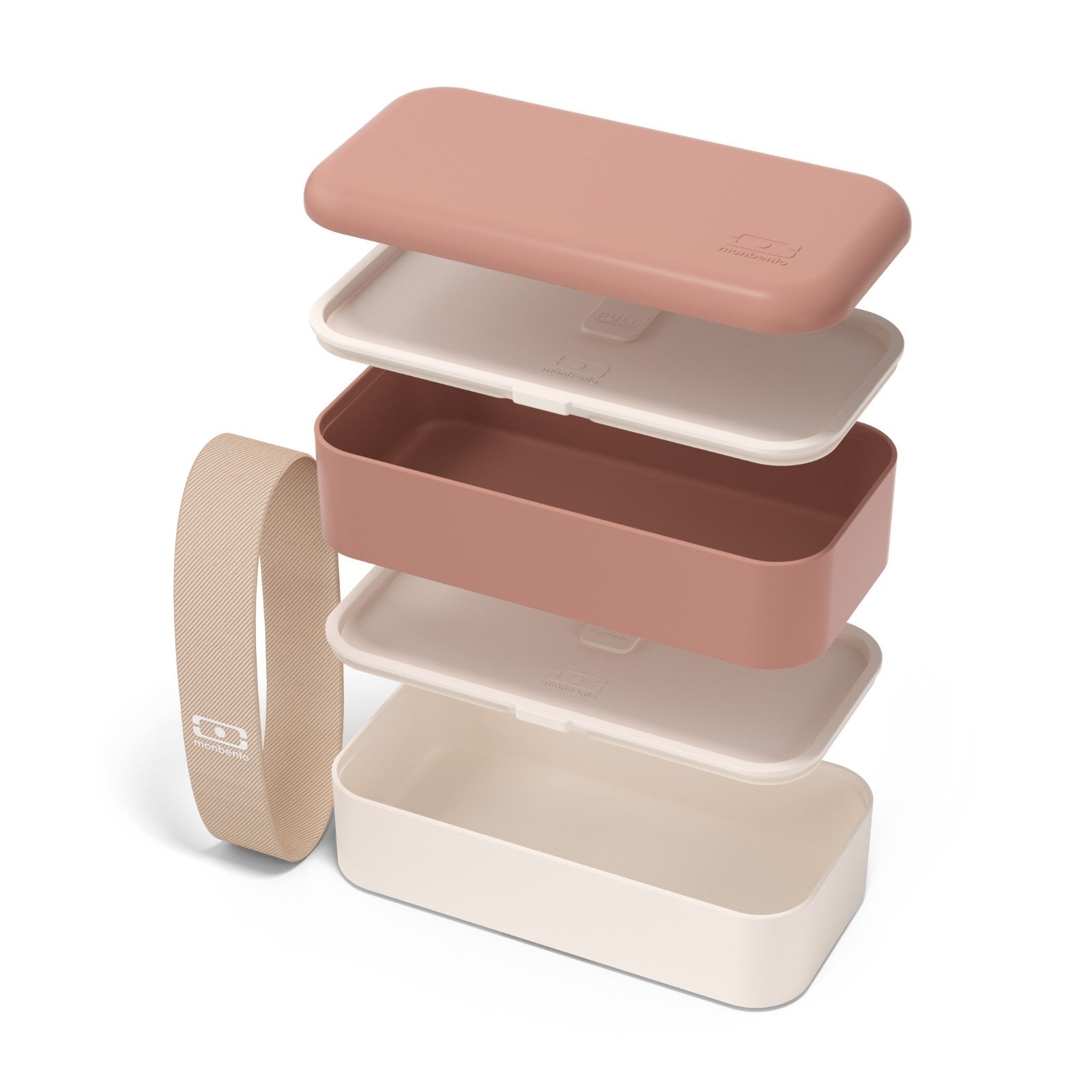 Monbento Original – dwupoziomowy lunchbox z miseczką. Szczelny, BPA free, do mikrofalówki i zmywarki. Stylowy francuski design, wzór: Pink Moka