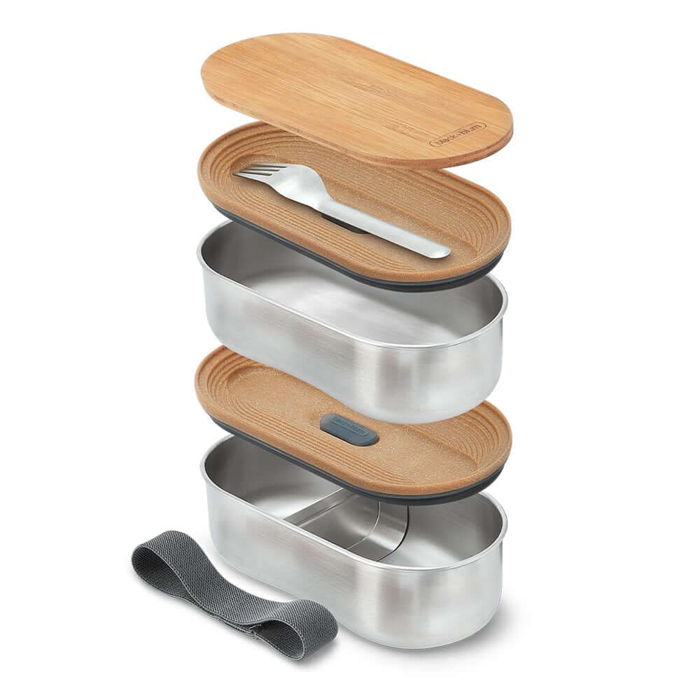 BLACK+BLUM BENTO BOX stalowy lunch box 2w1, srebrny Black+Blum Lunch Boxes & Totes | TwójLunchBox