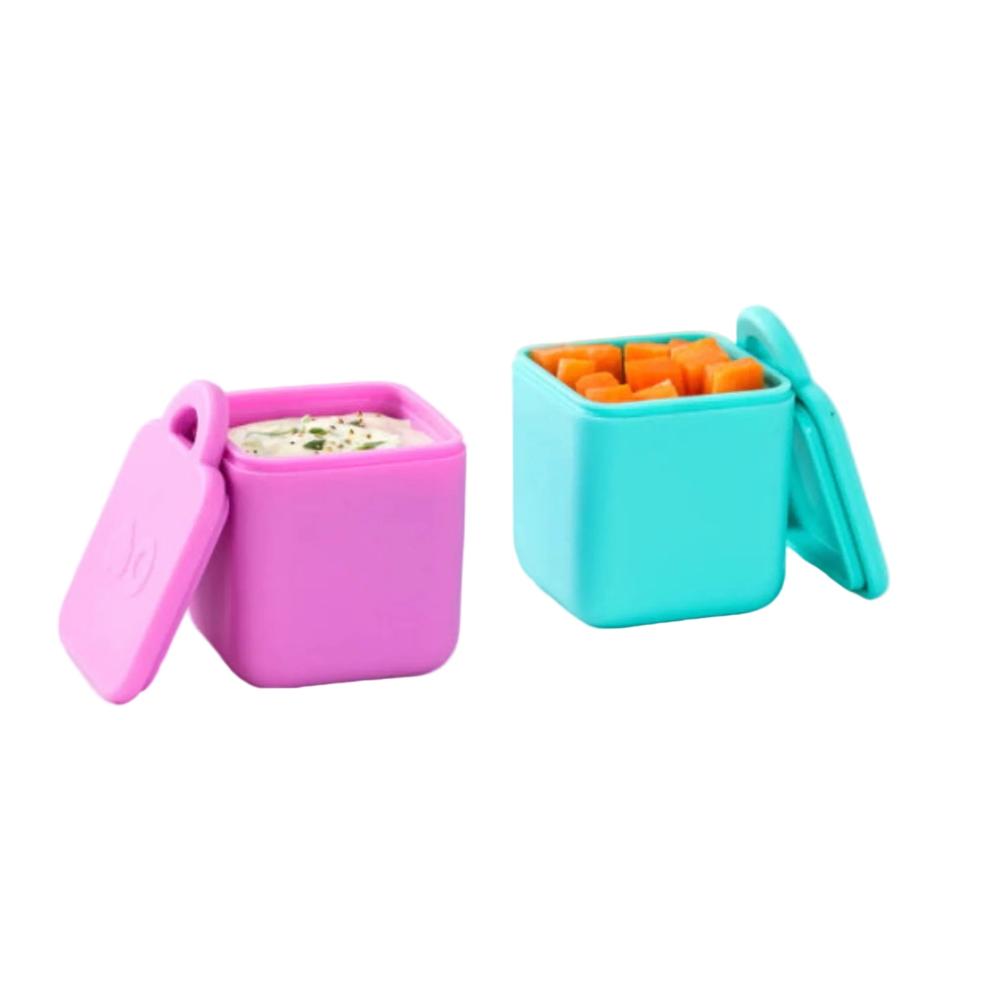 OmieDip – 2 silikonowe pojemniczki, bez BPA, 100% szczelne, pasują do OmieBox, kolor: turkusowo-różowy