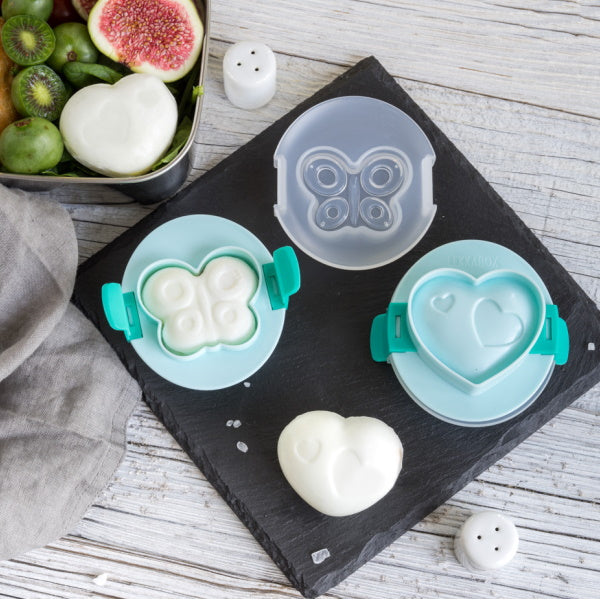 Foremki Lekkabox do jajek – zestaw 2 form w kształcie motyla i serca, łatwe w użyciu, bez BPA, idealne do lunchboxów i kreatywnych śniadań