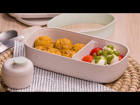 Lunchbox Lekue To Go Organic – bento box z przegrodą, schowkiem i silikonową opaską.