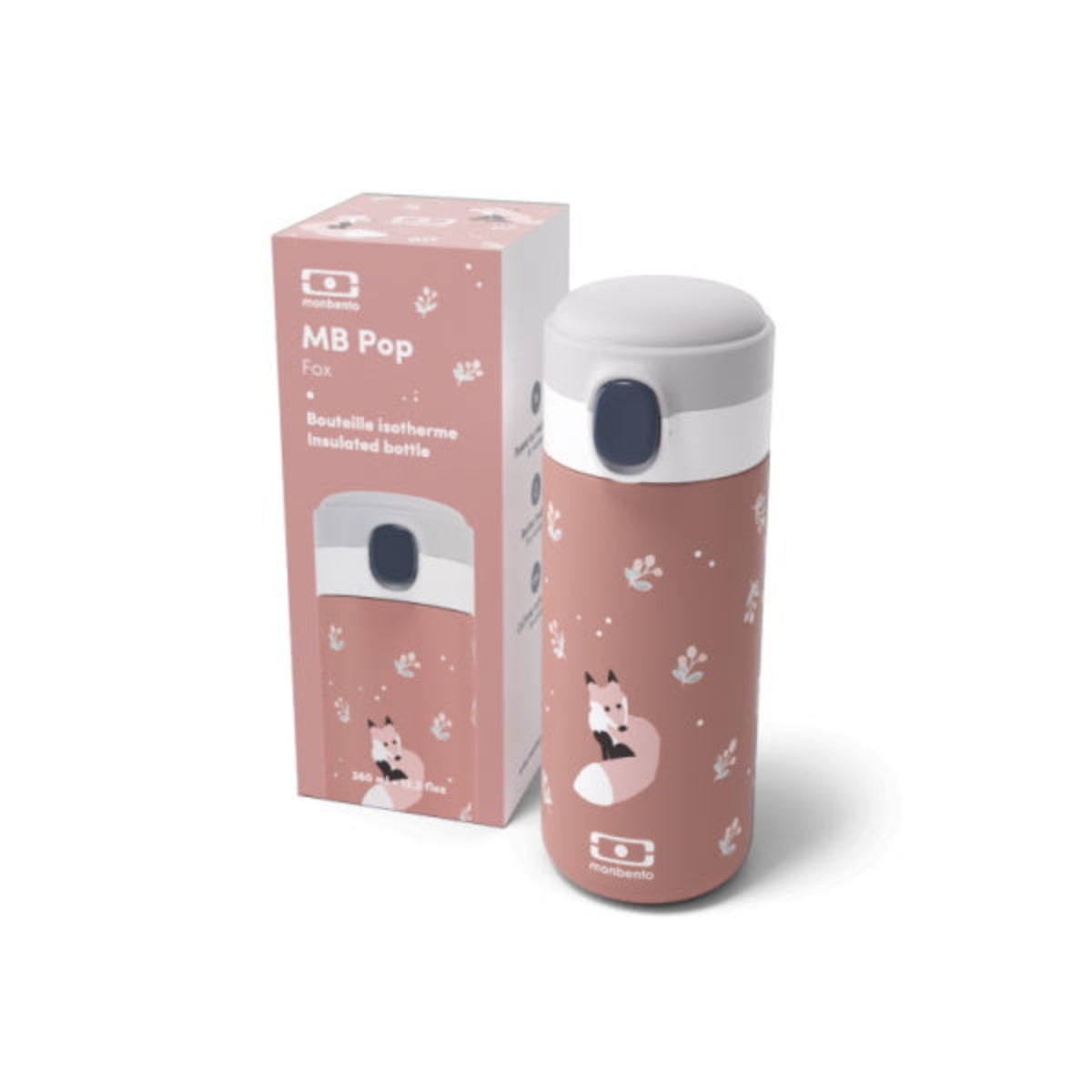 Kubek termiczny dla dzieci Monbento Pop Fox – kompaktowy, poręczny i bezpieczny. Z izolacją próżniową, szczelny i wygodny do szkoły i na wycieczki, wzór: lis