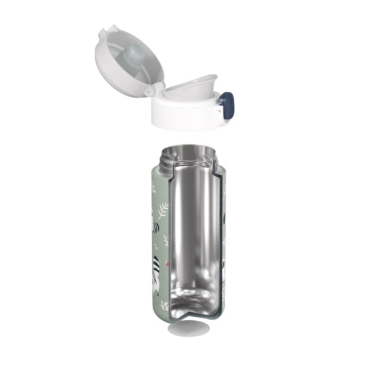 Kubek termiczny dla dzieci Monbento Pop Raccon – kompaktowy, poręczny i bezpieczny. Z izolacją próżniową, szczelny i wygodny do szkoły i na wycieczki, wzór: szop