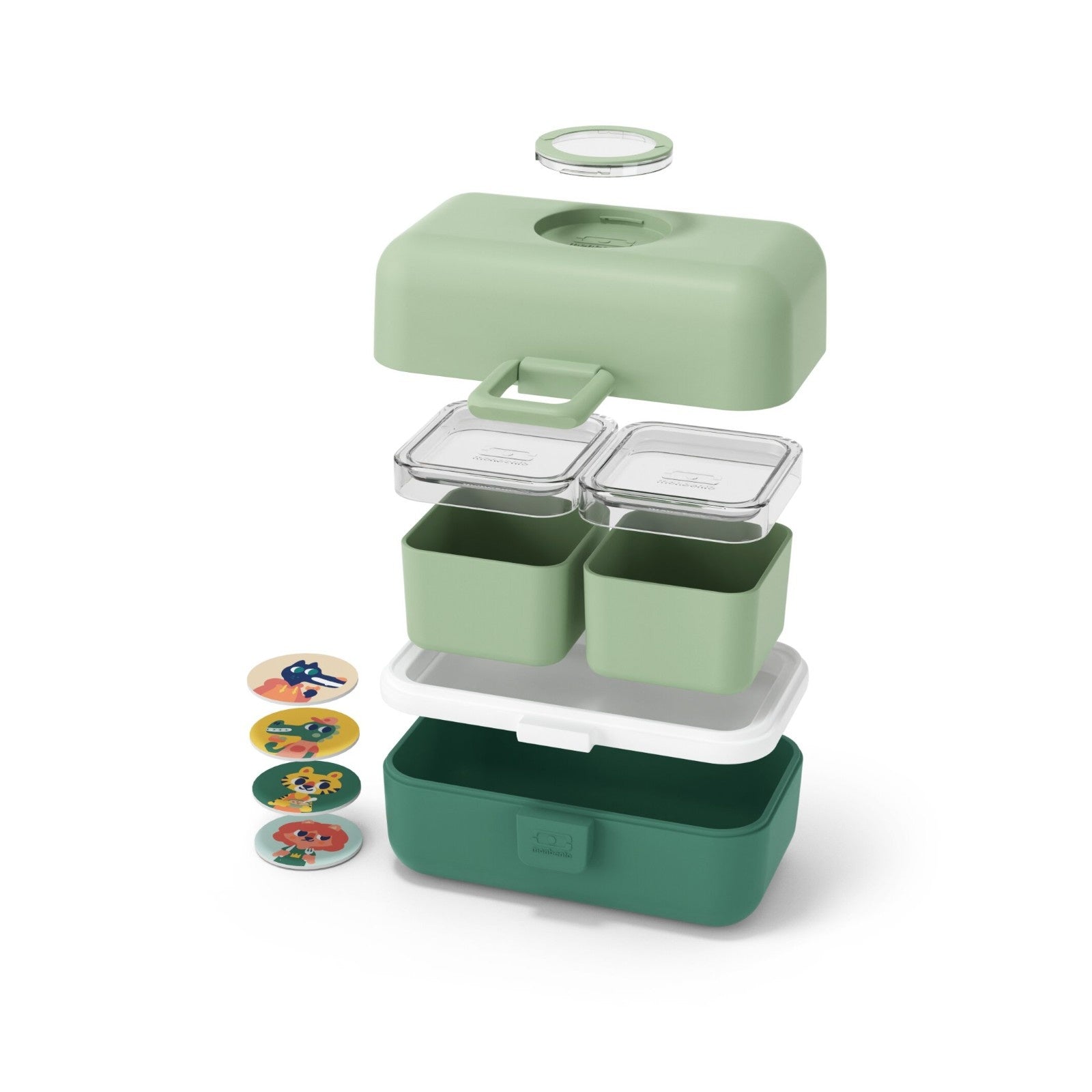 Zielony dziecięcy bento box Monbento MB Tresor z pojemniczkami