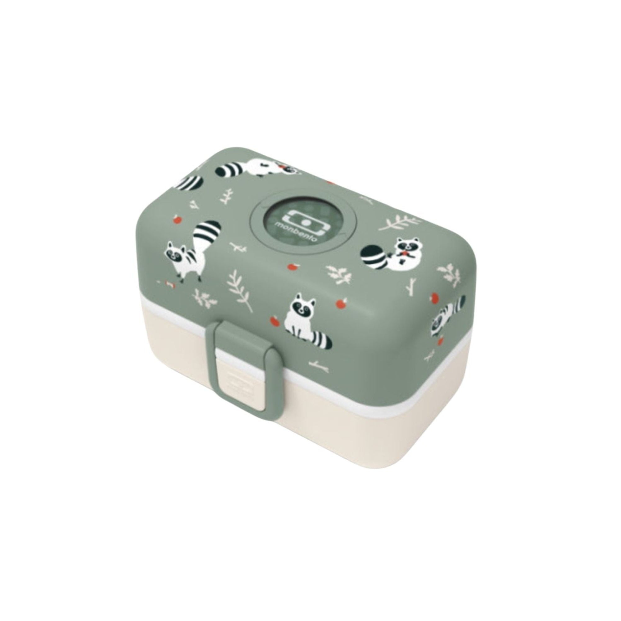 Monbento Tresor Racoon– lunchbox dla dzieci z 3 pojemnikami. Lekki, szczelny i łatwy w otwieraniu. Idealny do szkoły, na wycieczkę i piknik, wzór: szop