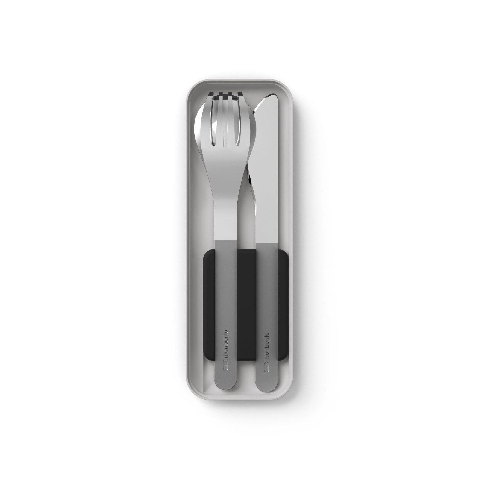 Monbento Slim Box Onyx – stalowe, kompaktowe sztućce w etui, idealne do lunchboxa i podróży, kolor: czarny