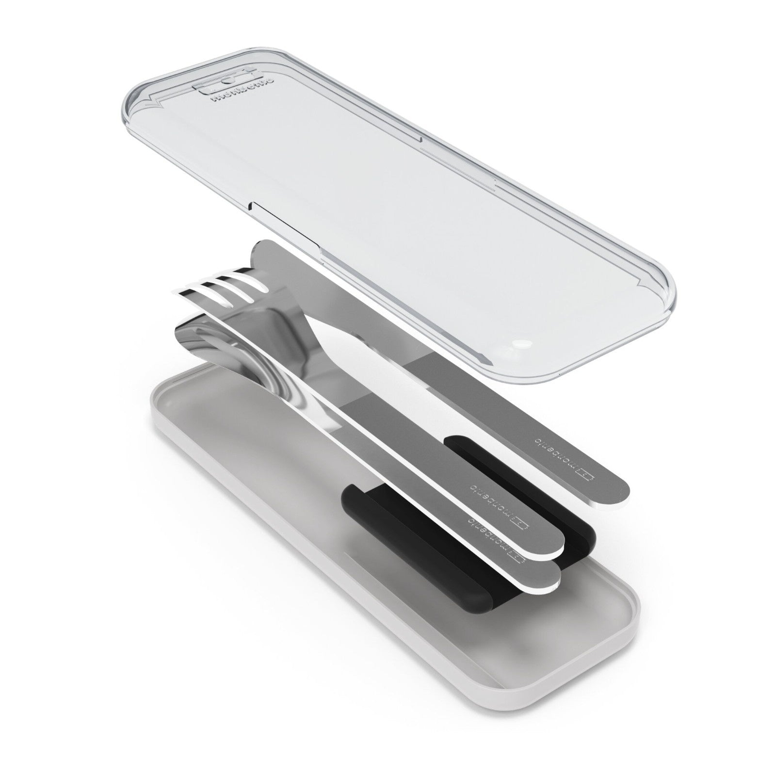Monbento Slim Box Onyx – stalowe, kompaktowe sztućce w etui, idealne do lunchboxa i podróży, kolor: czarny