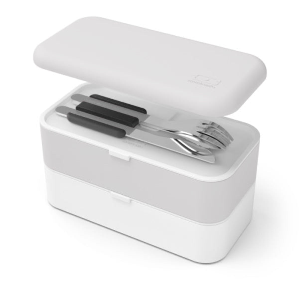 Monbento Slim Box Onyx – stalowe, kompaktowe sztućce w etui, idealne do lunchboxa i podróży, kolor: czarny