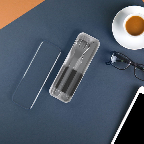 Monbento Slim Box Onyx – stalowe, kompaktowe sztućce w etui, idealne do lunchboxa i podróży, kolor: czarny
