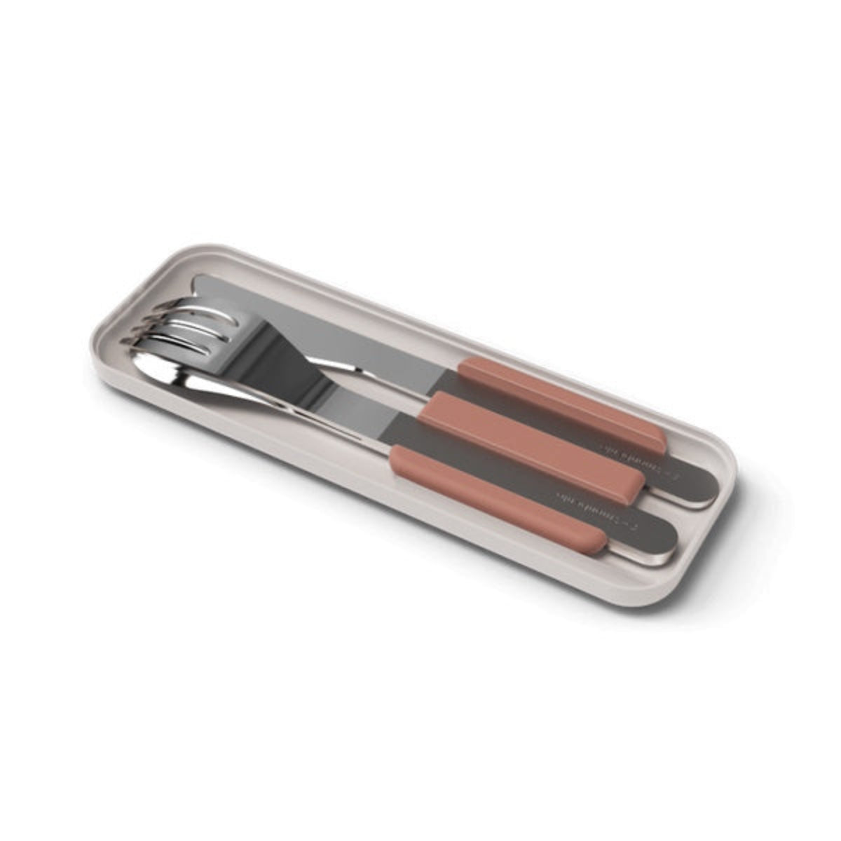Monbento Slim Box Pink Moka – stalowe, kompaktowe sztućce w etui, idealne do lunchboxa i podróży, kolor: różowy