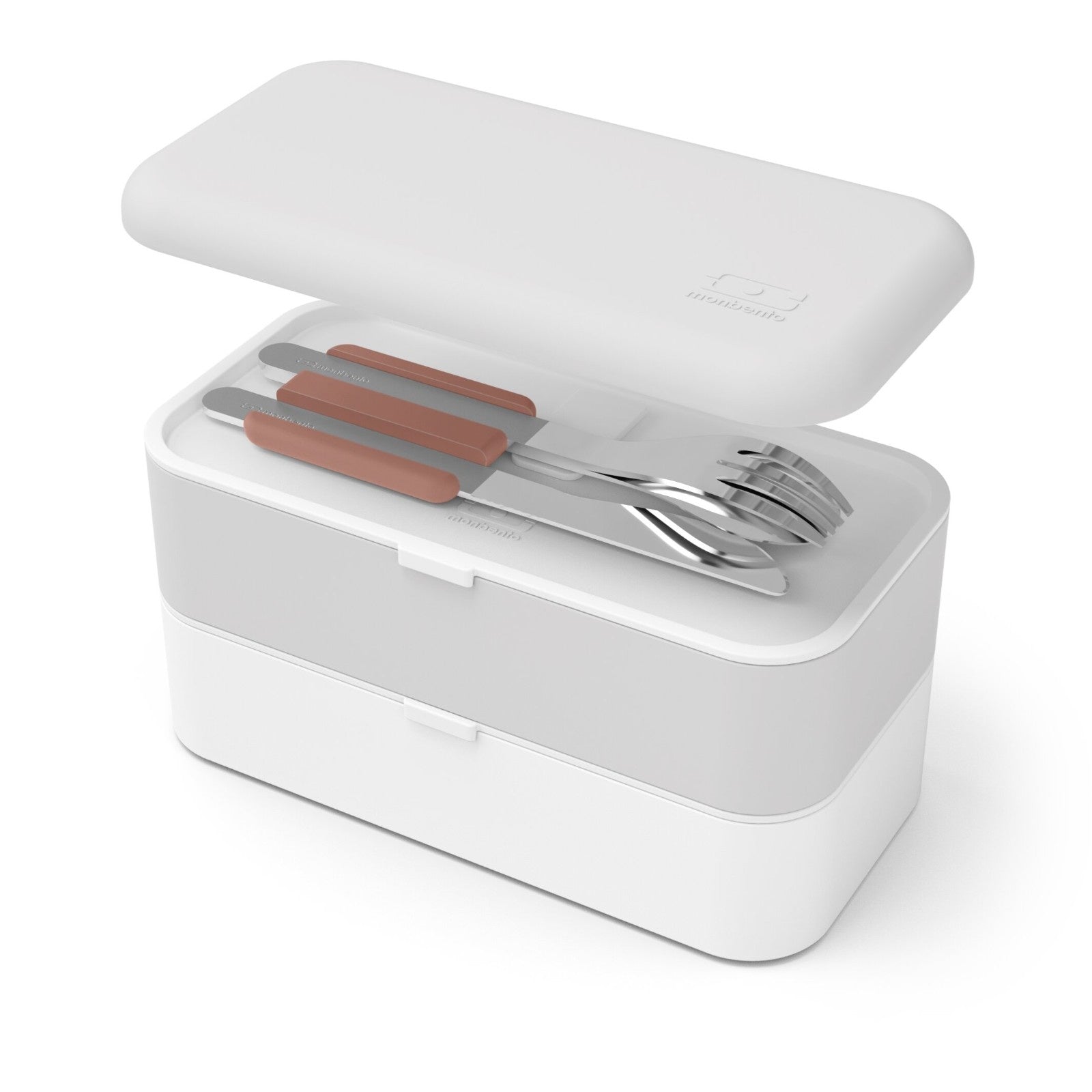 Monbento Slim Box Pink Moka – stalowe, kompaktowe sztućce w etui, idealne do lunchboxa i podróży, kolor: różowy