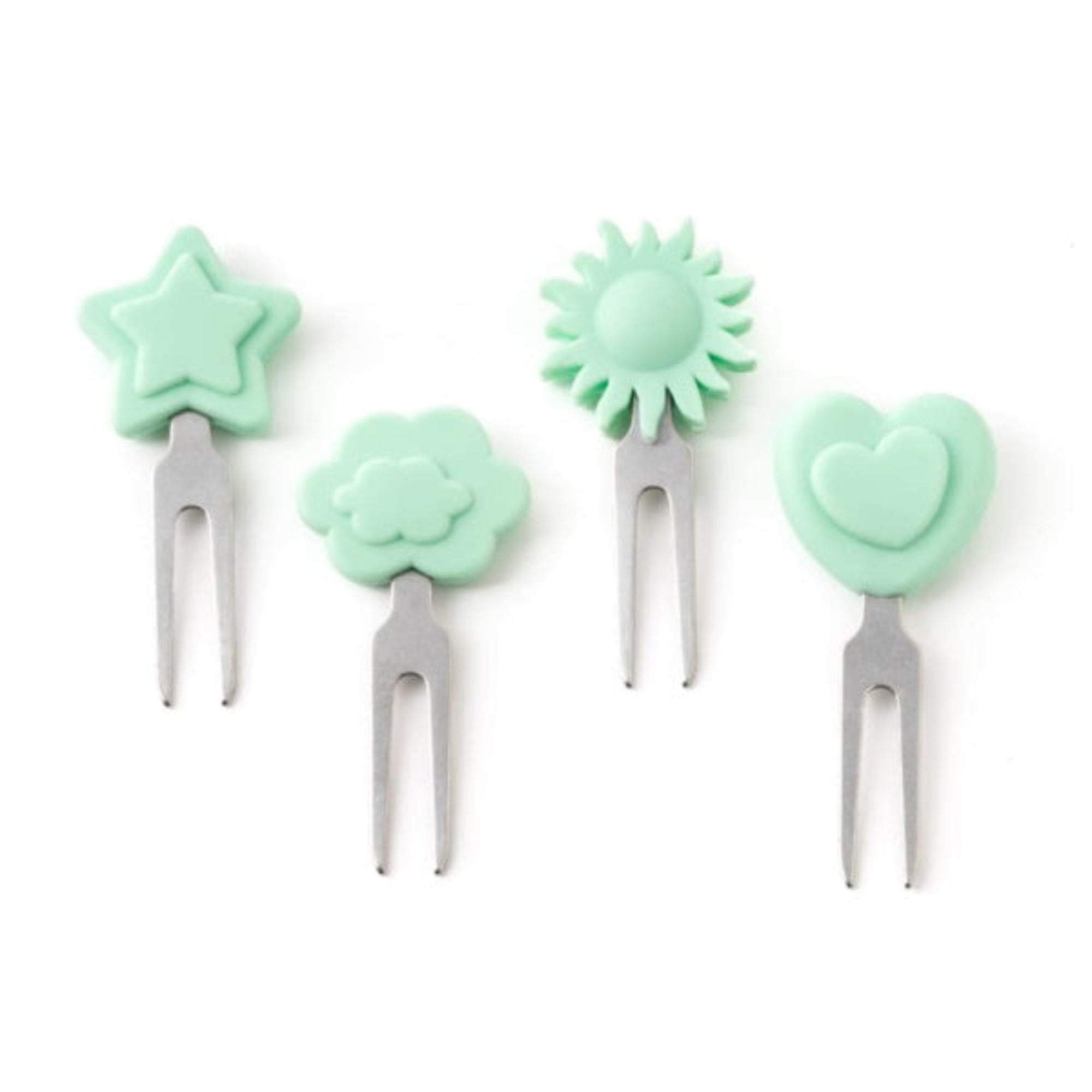 Lekkabox Picks – zestaw widelczyków ze stali nierdzewnej, silikonowe ozdobne końcówki, bezpieczne, wielorazowe, łatwe w czyszczeniu