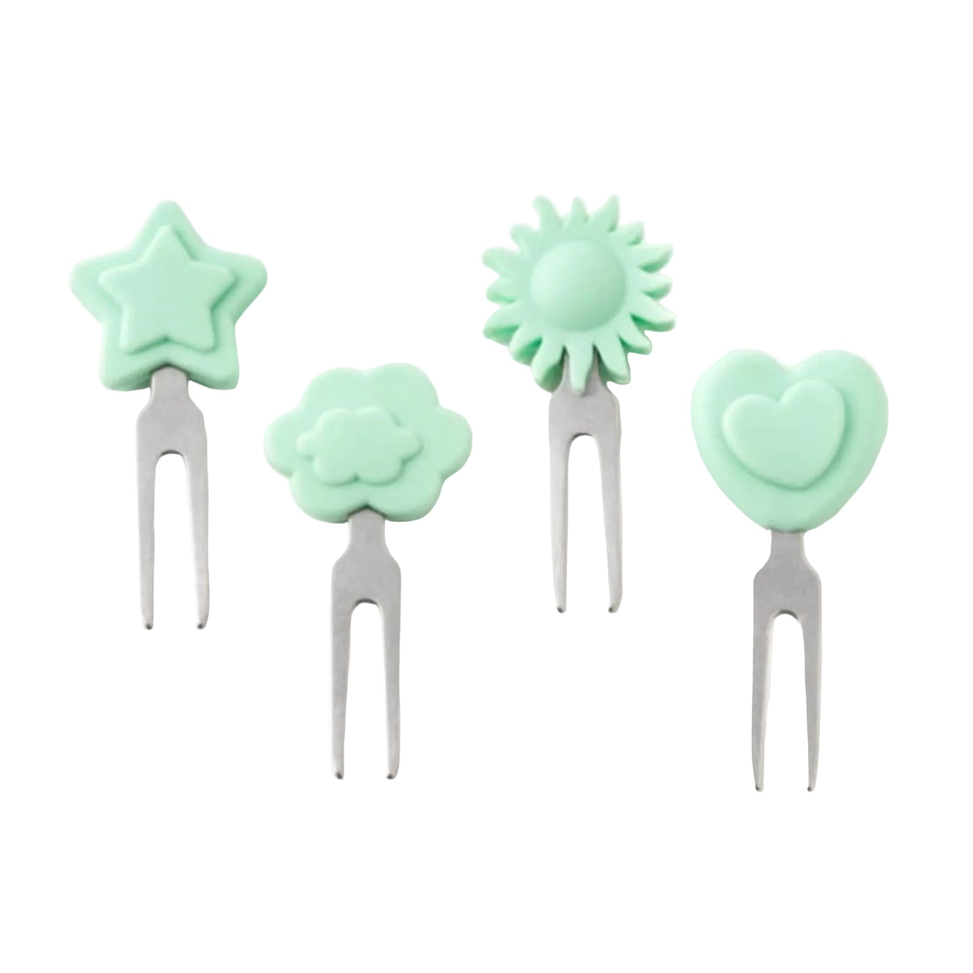 Lekkabox Picks – zestaw widelczyków ze stali nierdzewnej, silikonowe ozdobne końcówki, bezpieczne, wielorazowe, łatwe w czyszczeniu