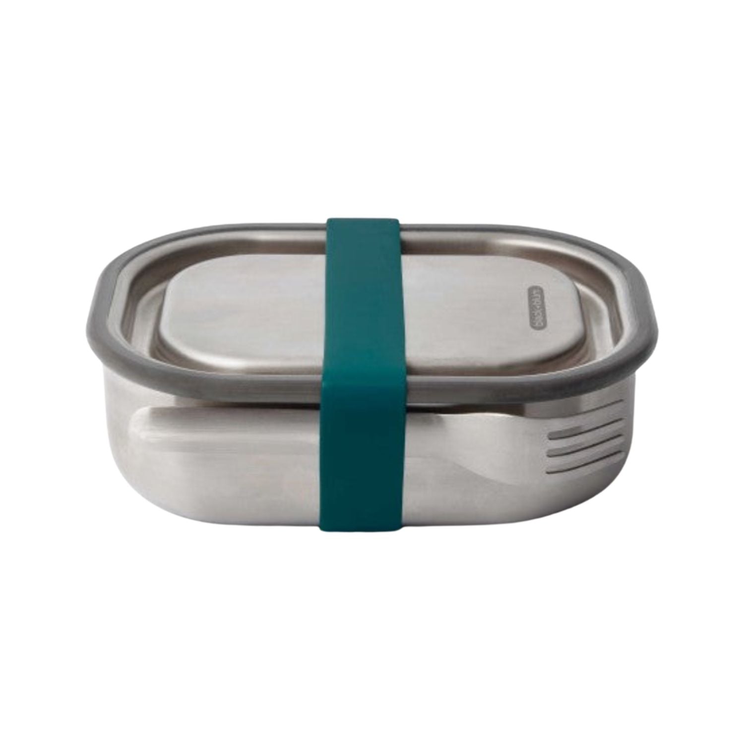 Lunchbox Black+Blum Steel L morski – szczelny pojemnik z separatorem, widelcem i silikonową opaską. Elegancki, praktyczny i trwały