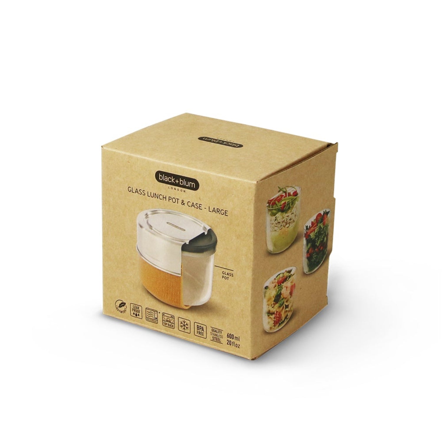 Black+Blum Lunch Bowl L grafitowy – szklany pojemnik z włóknem drewnianym i silikonowym wieczkiem. Szczelny, stylowy i odporny na wysokie temperatury